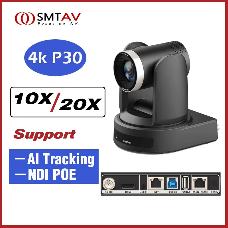AI Tracking 4K NDI 10X/20X Conference Camera SDI USB PTZ Camera HDMI IP Live Streaming Support POE for Church Meeting